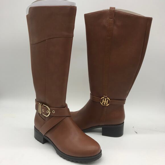 Tommy Hilfiger Womens Diwan2 Riding Boots Brown Block Heel Side Zip 9.5 M New - Picture 2 of 12